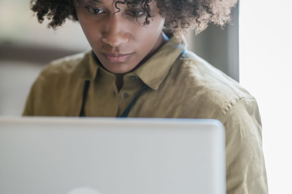 Young lady studying on a laptop